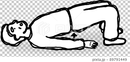 Elderly waist-raising exercises, rehabilitation, monochrome, 1-color printing, black and white 89791449