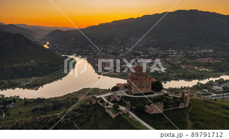 Aerial view of Jvari Monastery before sunset Aerial view of Jvari Monastery before sunset 89791712