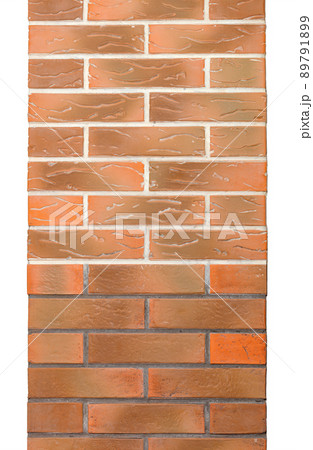 The texture of the brick column is lined with even brick rows with curly elements. 89791899