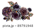 Watercolor Floral Gothic Arrangement Isolated on White Background. 89791948