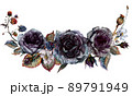 Watercolor Floral Gothic Arrangement Isolated on White Background. 89791949