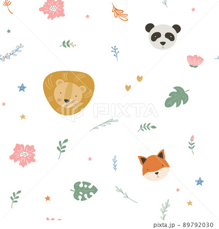Cartoon animal head pattern for wrapping paper 89792030