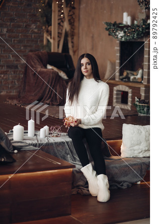 Gorgeous girl with long dark hair with little 89792425