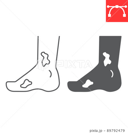 Diabetic foot line and glyph icon, ulcer and disease, diabetic foot vector icon, vector graphics, editable stroke outline sign, eps 10. 89792479