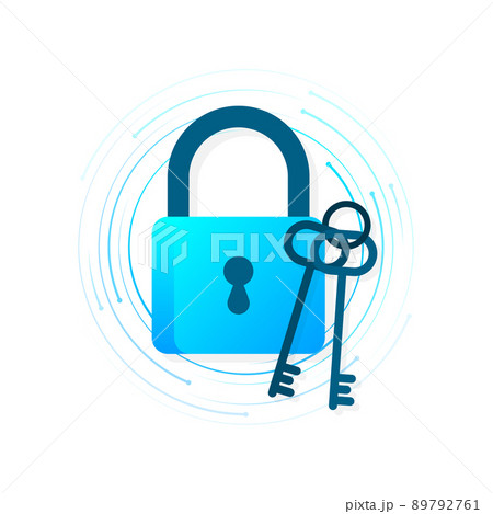 Cyber security concept. Padlock, lock. Privacy concept. Flat button. Digital background 89792761