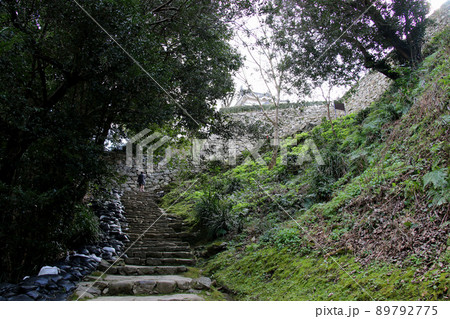 愛媛県宇和島市の史跡宇和島城跡 天守にいたる石段と石垣 愛媛県宇和島市の史跡宇和島城跡 天守にいたる石段と石垣 89792775