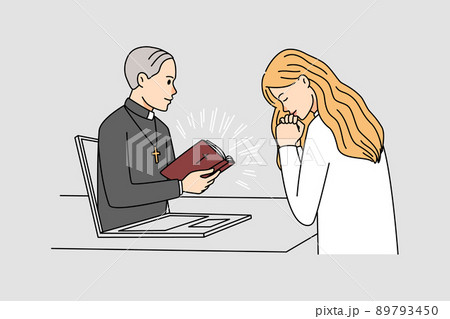 Woman pray during online church service  89793450