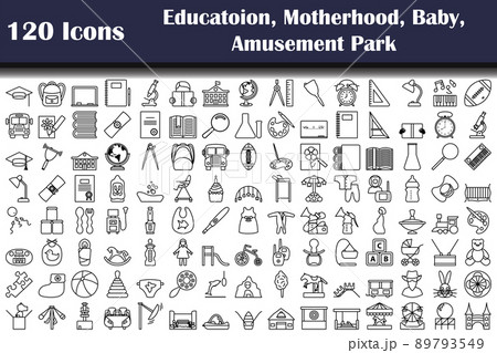 Set of 120 Education, Motherhood, Baby, Amusement Park icons Set of 120 Education, Motherhood, Baby, Amusement Park icons 89793549