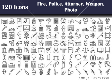 Set of 120 Fire, Police, Attorney, Weapon, Photo icons 89793556