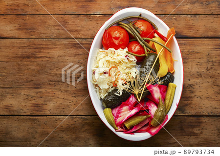 Tasty homemade pickles, copy space 89793734