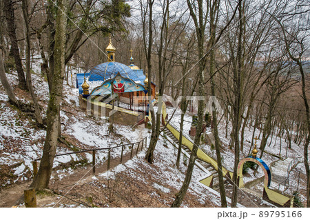 Chapel in the forest. Kremenets Mountains Park Bozha Hora. Chapel in the forest. Kremenets Mountains Park Bozha Hora. 89795166
