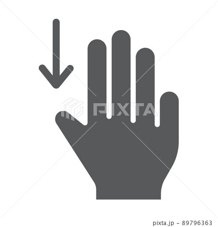 Three fingers drag down glyph icon, gesture and hand, scroll down sign, vector graphics, a solid pattern on a white background, eps 10. 89796363
