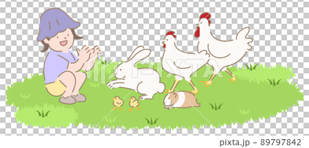 屋外で動物とふれあう子供 89797842
