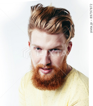 young handsome hipster ginger bearded guy looking brutal isolated on white background, lifestyle people concept close up young handsome hipster ginger bearded guy looking brutal isolated on white background, lifestyle people concept close up 89797872