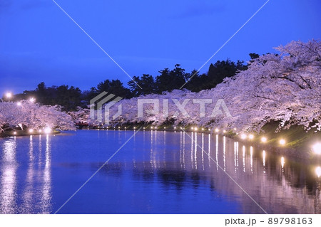 ライトアップされた西濠風景（弘前さくらまつり） 89798163
