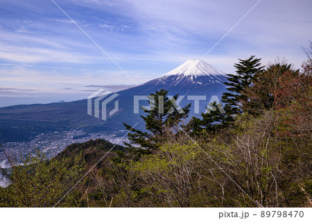 （山梨県）三ッ峠より望む富士山の絶景・春の情景 89798470