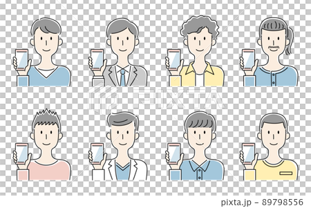 手描き風・スマートフォンの画面を見せる笑顔の男性のベクターイラストセット 89798556