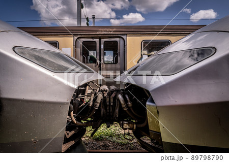 Old abandoned trains at a train graveyard in France 89798790