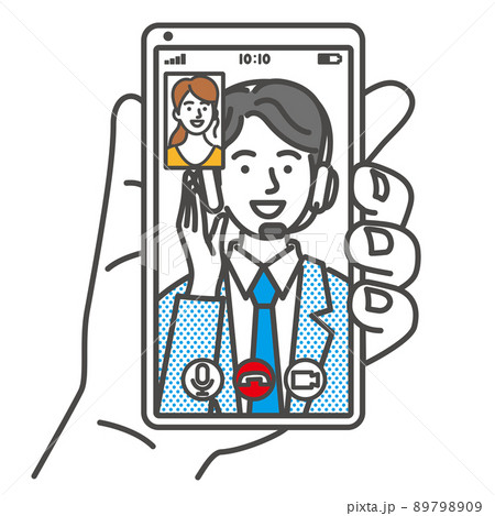 テレビ電話をする男性のオペレーターと女性のイラスト 89798909