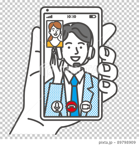 テレビ電話をする男性のオペレーターと女性のイラスト 89798909