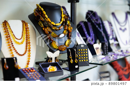 Amber jewelry in store window 89801497