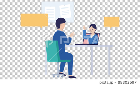Illustration material of Japanese office worker having a web conference 89802697