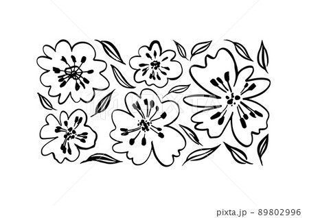 Simple linear black flowers isolated on white. 89802996