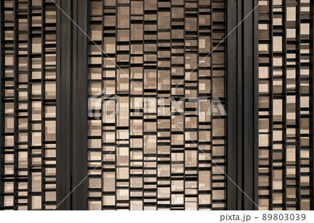 Random battens steel and pole are set in front of hotel wallpaper for backdrop and background. 89803039