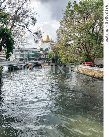 Golden mount (mountain) and Khlong Saen Saep canel in Bangkok Thailand. 89803136