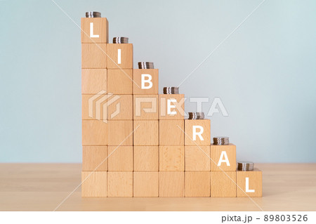 リベラル・自由主義のイメージ|「LIBERAL」と書かれた積み木とコイン リベラル・自由主義のイメージ|「LIBERAL」と書かれた積み木とコイン 89803526