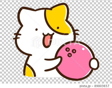ボーリング球を持つかわいいねこのキャラクターの手書き風イラスト ボーリング球を持つかわいいねこのキャラクターの手書き風イラスト 89803657