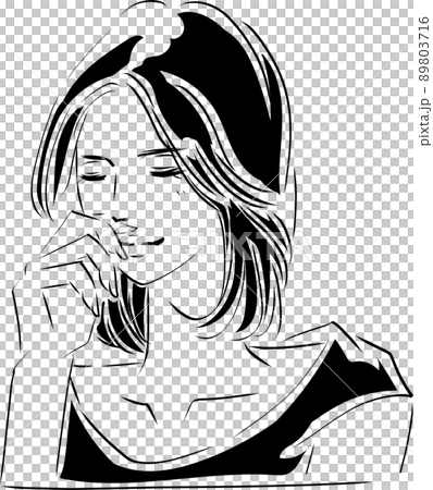 A line art of a woman who is praised and shy A line art of a woman who is praised and shy 89803716