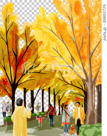秋の色づいた紅葉銀杏並木の手描き水彩風イラスト 秋の色づいた紅葉銀杏並木の手描き水彩風イラスト 89803729