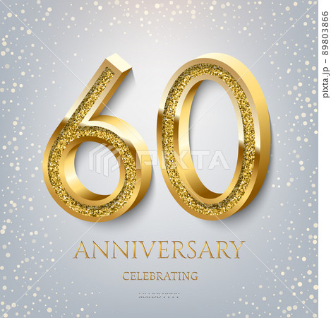 60th Anniversary Celebrating golden text and confetti on light blue background. Vector celebration 60 anniversary event template. 89803866