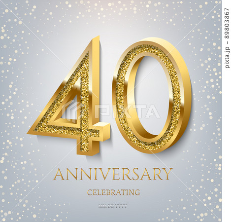 40th Anniversary Celebrating golden text and confetti on light blue background. Vector celebration 40 anniversary event template. 40th Anniversary Celebrating golden text and confetti on light blue background. Vector celebration 40 anniversary event template. 89803867
