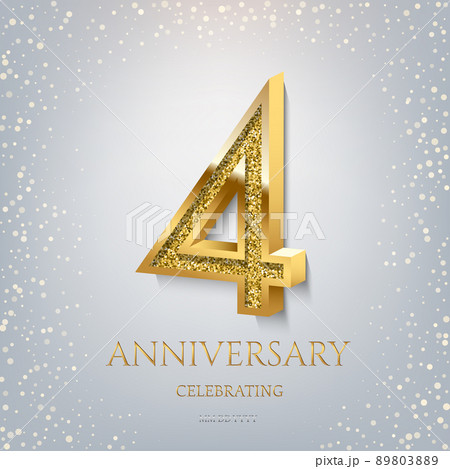 4th Anniversary Celebrating golden text and confetti on light blue background. Vector celebration 4 anniversary event template. 4th Anniversary Celebrating golden text and confetti on light blue background. Vector celebration 4 anniversary event template. 89803889
