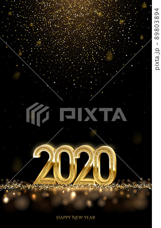 2020 New Year luxury design concept. Vector golden 2020 New Year vertical template with falling golden snow. 89803894