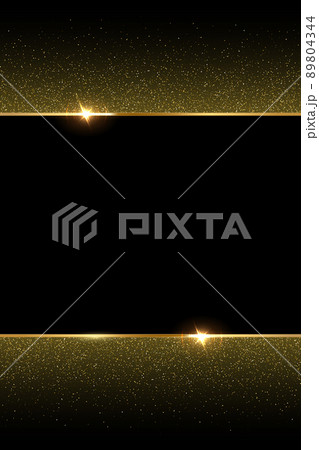 Golden glitter and shiny golden frame on black background. Vector vertical luxury background. Golden glitter and shiny golden frame on black background. Vector vertical luxury background. 89804344
