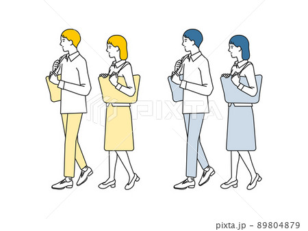 バッグを持った男性と女性の全身｜イラスト素材 89804879