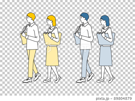 バッグを持った男性と女性の全身｜イラスト素材 89804879