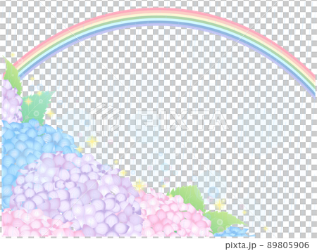 繡球花背景⑬（七彩、彩虹、白底、雨） 89805906