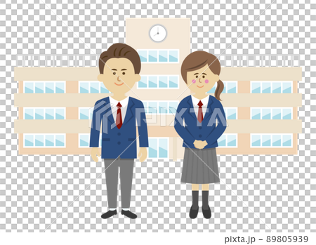 學校建築和學生的插圖圖像 89805939
