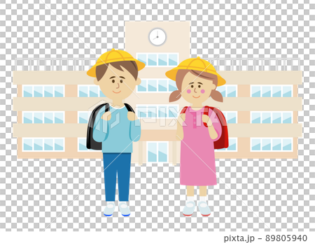 Illustration image of school building and elementary school students 89805940