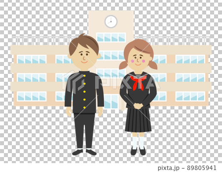 學校建築和學生的插圖圖像 89805941