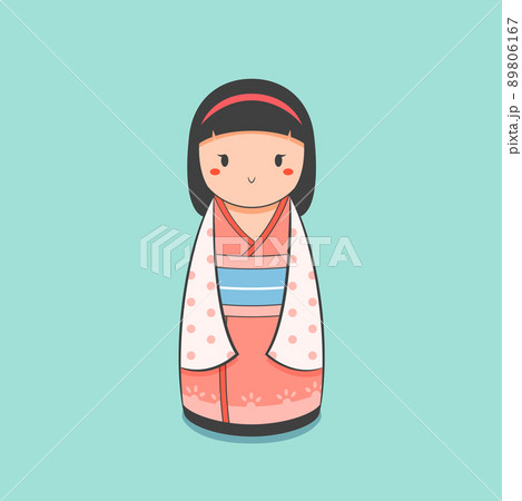 Cute kokeshi doll on a light background with pink kimono 89806167