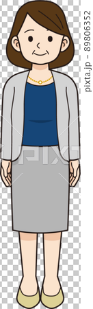 働くミドル女性全身・スカート＿線画 89806352