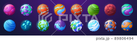 Game icons of fantasy planets and asteroids Game icons of fantasy planets and asteroids 89806494