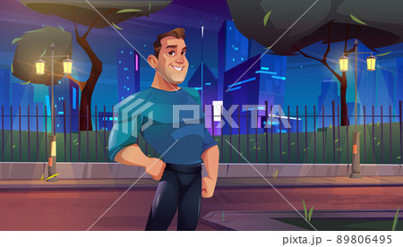 Sportsman, strong man on city street at night Sportsman, strong man on city street at night 89806495