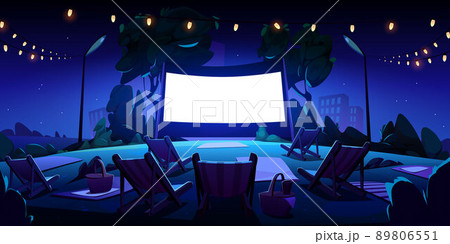 Night open air cinema on lawn in city park 89806551