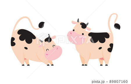 Cute Cow With Hoof Standing And Stretching のイラスト素材